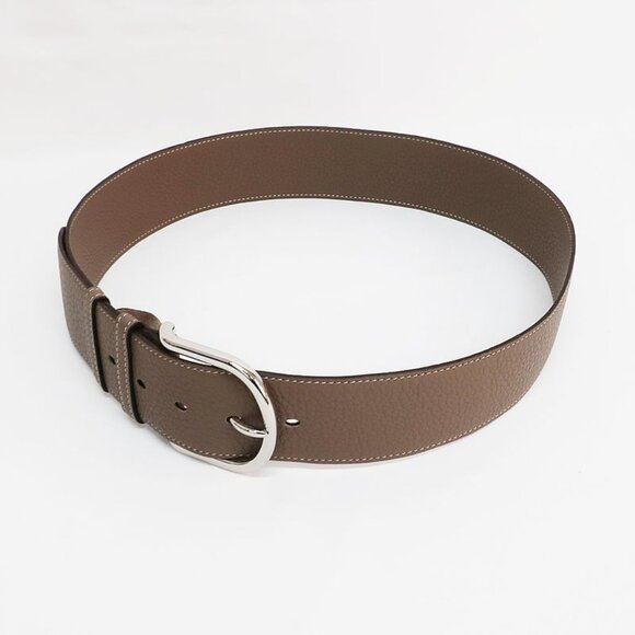 Hermes Belt Wide Beige Grey Silver Hardware Buckle Size 85